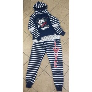 Disney Parks Love  Sweatshirt Hoodie & Sweatpants Blue Striped Mickey Size L